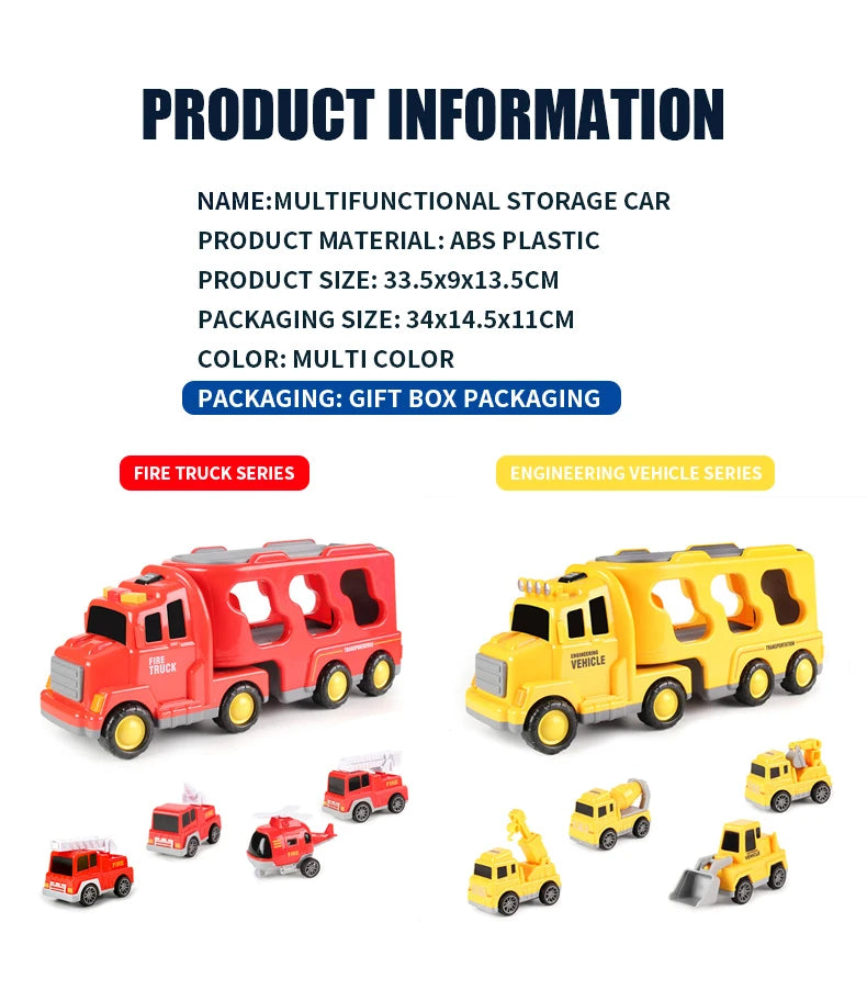 5pcs Kids Toy Construction Vehicles Transport Truck Carrier Toy Truck For Toddler Boys Girls Fire Truck Gift For Boys And Girls.