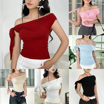 Vacation Styles One-Shoulder Cropped Top Womens Slim Fit Women One Shoulder Top Applicable For Vacation Brand New Condition.