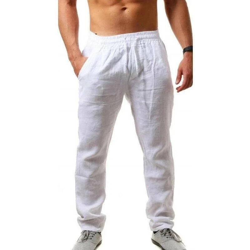 Men's Cotton Linen Pants Male Autumn New Breathable Solid Color Linen Trousers Fitness Streetwear S-3XL.