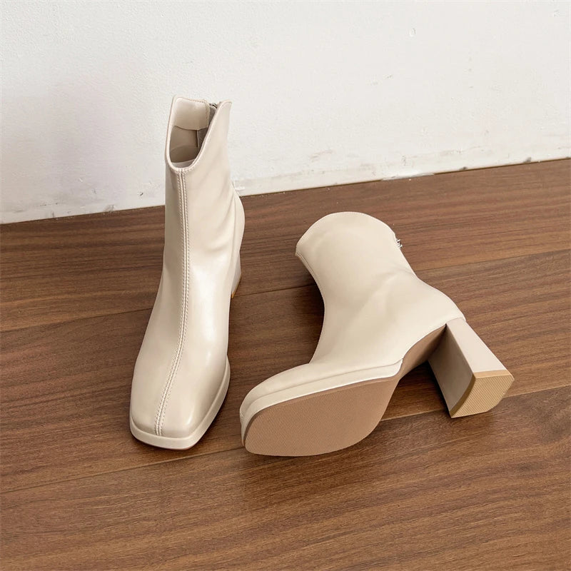 Winter Fashion Square Toe High Heel Women Ankle Boots Street Style Banquet Party Mordern Short Booties Zapatos De Muje