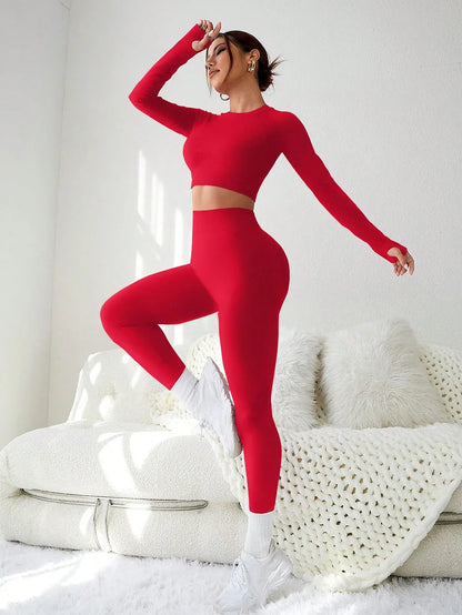 2 Piece Yoga Fashion Back Hollowed-Out Short Sports T-Shirt Leggings Fitness Suit Yoga Wear Women Sexy Sports Running Clothing