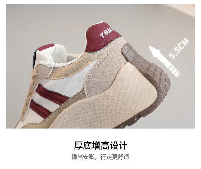Spring Thick Bottom Women's Shoes 2025 Summer Casual Patchwork Leather Sneakers Casual Vulcanised Shoes Ladies Chaussure Femme.