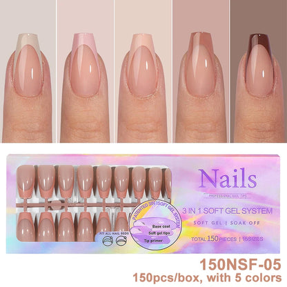 150Pcs/Box Acrylic Press on Nails Full Cover Fake False Tips Soft Gel Extension T-shaped Oval Capsule Almond Sculpted Salon DIY.