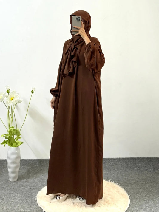 Ramadan Modesty Prayer Dress Women Jilbabs Kaftan Muslim Abayas Dubai Robe Hijab Smocking Sleeve Dresses Islamic Clothing.