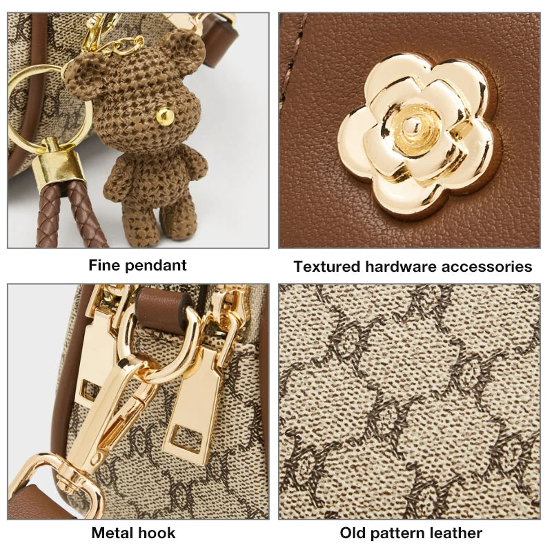 FOXER Women Small Shoulder Bag Fashion Monogram PVC Lady Crossbody Handbag with Adjustable Strap.