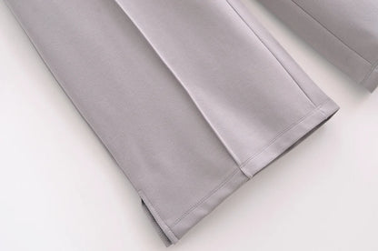 HH Women's 2-Piece Set Fashion Slimming Double-Sided Fabric Round Neck Long-Sleeve Top+Elegant Stretch Casual Wide Leg Pants