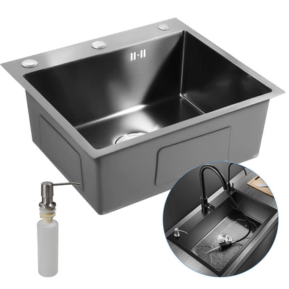 Kitchen Sink Black Stainless Steel Rectangle Sink Built-in Sink With Kitchen Soap Dispenser