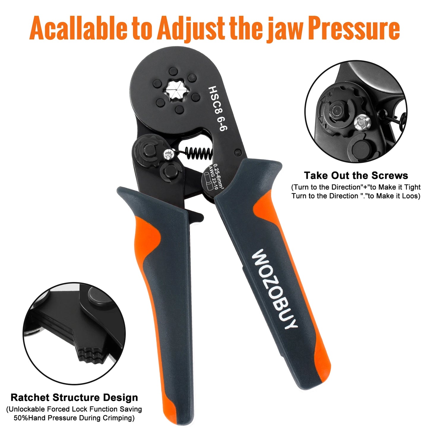 Sechseckiges, selbstverstellbares Ratschen-Aderendhülsen-Crimpwerkzeug-Set, 23–7 AWG, 0,25–10 mm2, Crimp-Set mit Aderendhülsen, Drahtklemmen