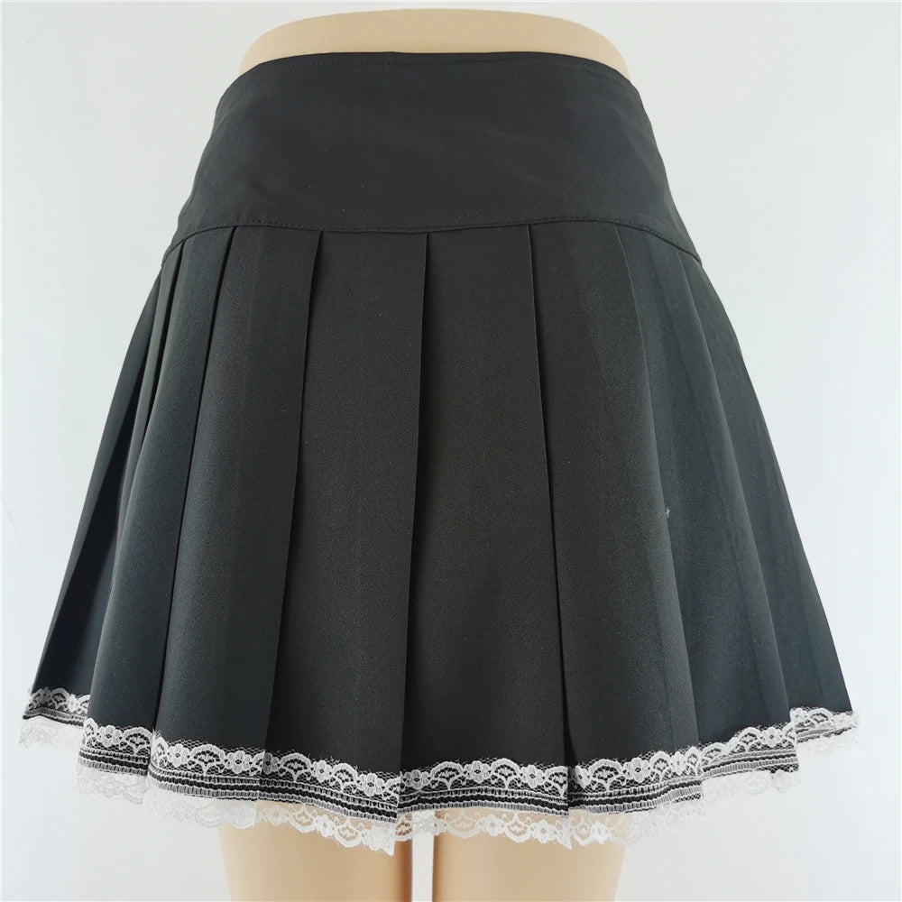 Harajuku Punk Gothic Black High Waist Black Skirts Women Sexy Patchwork Bandage Mini Female Streetwear Black Skirt.