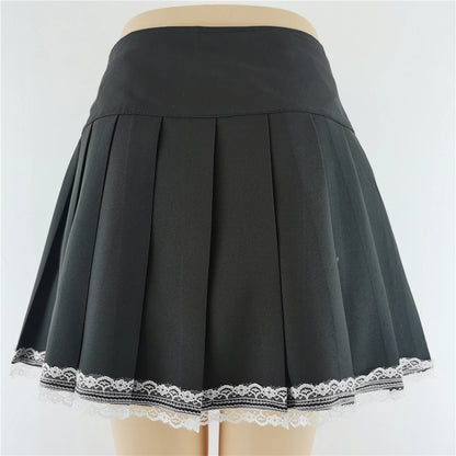 Harajuku Punk Gothic Black High Waist Black Skirts Women Sexy Patchwork Bandage Mini Female Streetwear Black Skirt.