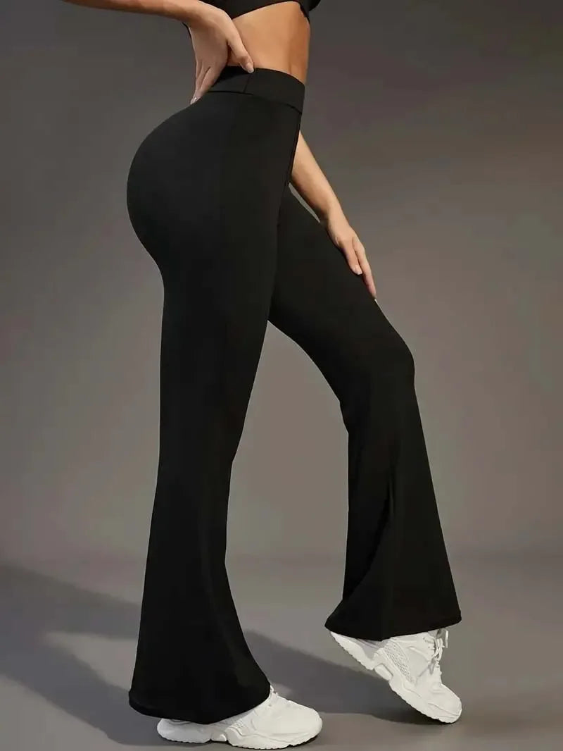 Hohe Taille Haifischform Bell-Bottom-Hose Damen Casual Micro Flared Hose Elastische Basisschicht Lange schwarze Leggings