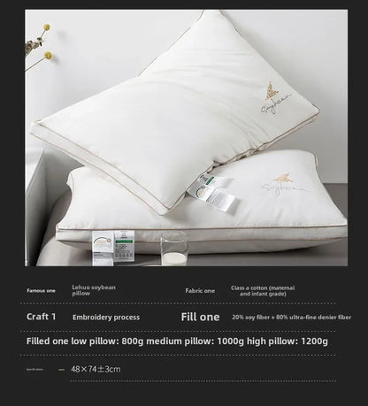 Class A cotton soybean fiber pillow core washable five-star hotel pillow adult neck protection household feather velvet pillow.
