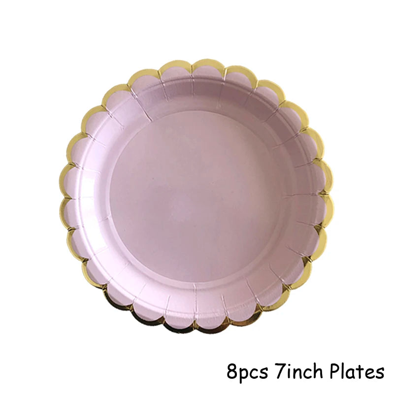 Gold Disposable Tableware Sets Purple Party Paper Cup Plates baby Shower  Birthday Party Supplies Carnival Wedding decor Favors