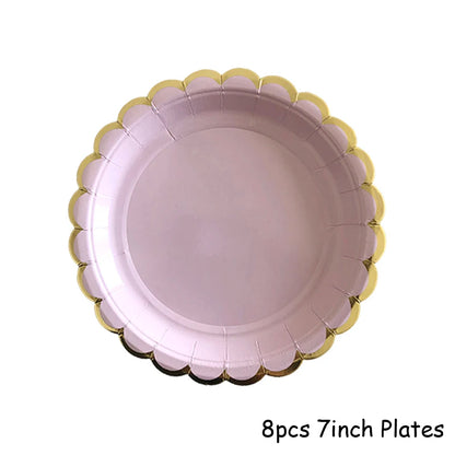 Gold Disposable Tableware Sets Purple Party Paper Cup Plates baby Shower  Birthday Party Supplies Carnival Wedding decor Favors