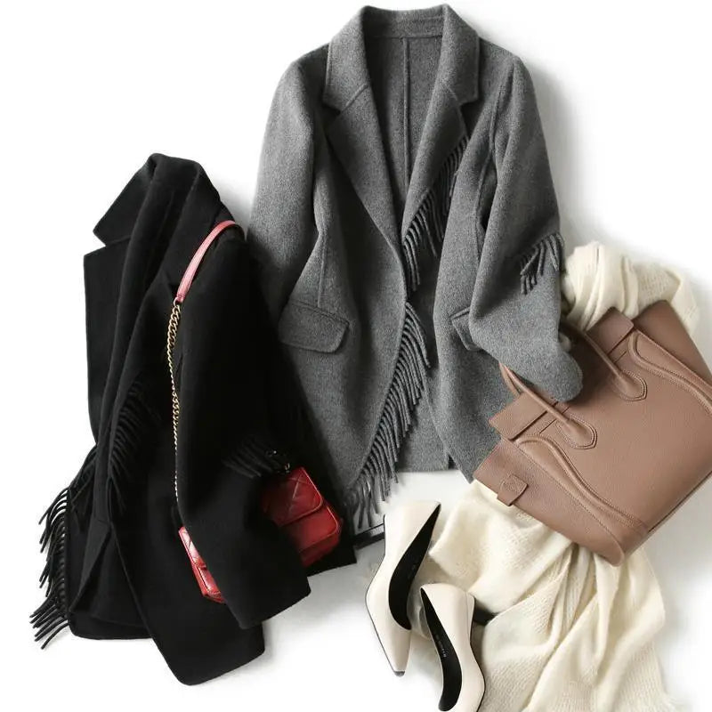 2025 neue Herbst Winter Wolle Mantel Frauen Windjacke Jacke Baumwolle Oberbekleidung Quaste Woolen Anzug Kleidung Weibliche Strickjacke.