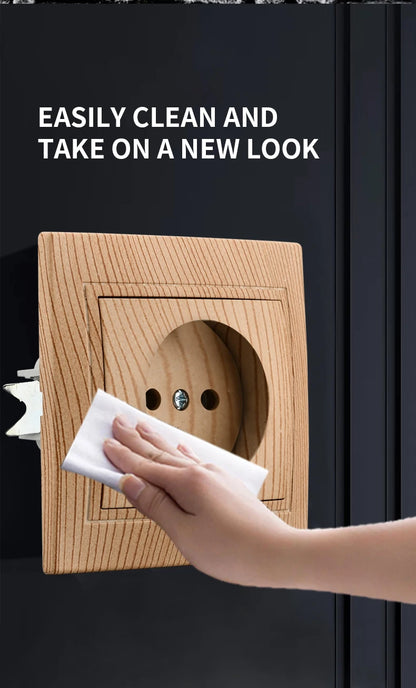 WESA Holzsteckdose, 16 A, EU-Standard, Steckdose, nicht geschliffen, 86 mm x 86 mm, flammhemmende Kunststoffplatten-Wandsteckdose.