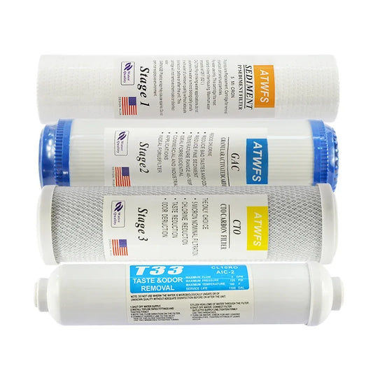 ATWFS 4 Stage Water Filter System Cartridge Purifier 10'' Cotton Filiter Activated Carbon Filter T33 for Reverse Osmosis