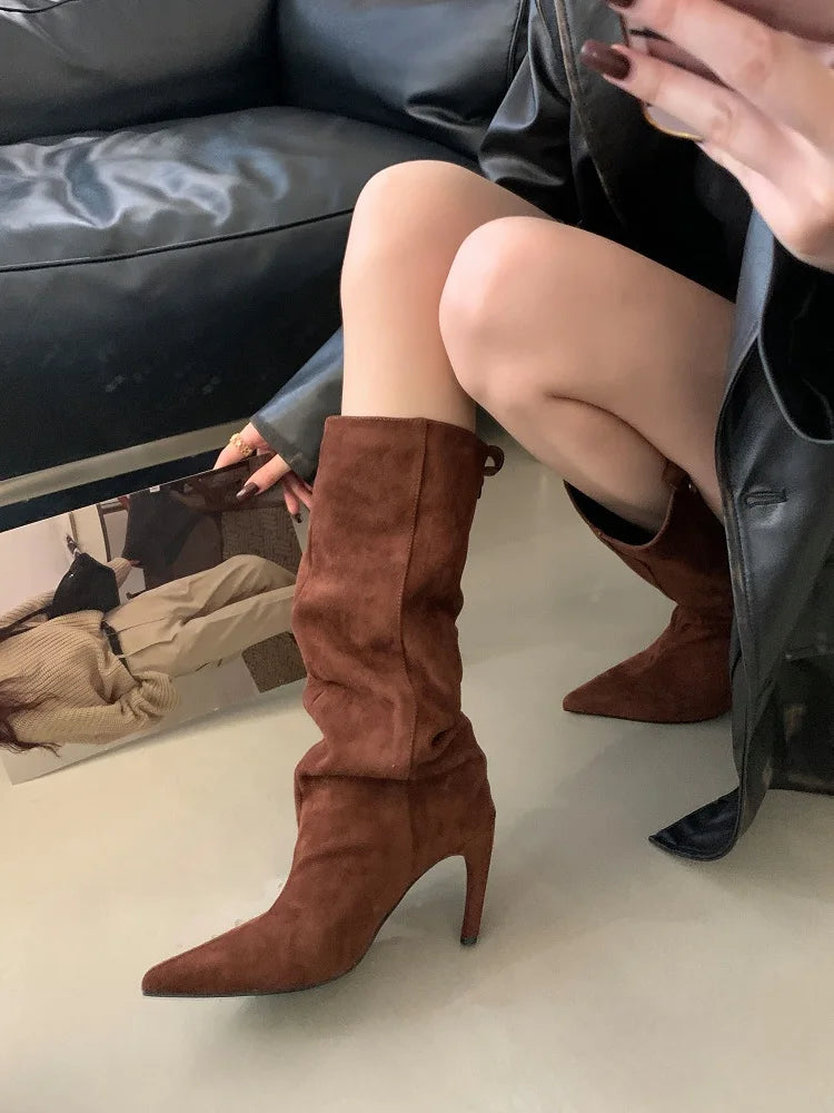 Eilyken Winter Street Style Pointed Toe Knee-High Women Boots Thin Heels Shoes Female Punk Vintage Long Booties Zapatos De Muje.