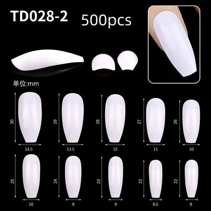 600Pcs Extra Long Hawk Curved Nail Tips Half Cover Eagle Claw Curve False Nails Extension 10 Sizes Bag Packaging for Art Salon *