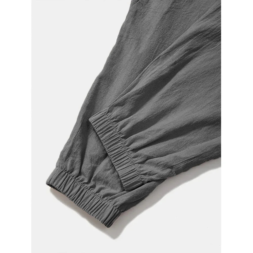 Harem Pants for Men Cotton Linen Drop Crotch Cozy Streetwear Loose Fit Breathable Lightweight Long Pants Male Joggers.