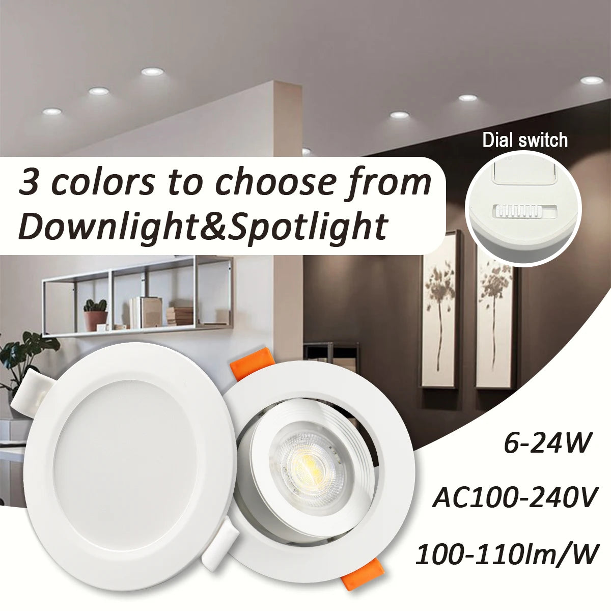 10 stücke CCT Spot Downlight Einbau LED Decke Licht 3 Farbe Eingestellt AC100-240V Zifferblatt Schalter 3000 K/4000 K/6500 K Innen Beleuchtung.