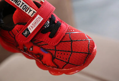 Disney LED Casual Sneakers Red Black For Spring Boys Spider-man Mesh Outdoor Shoes Children Lighted Non-slip Shoes Size 21-30.