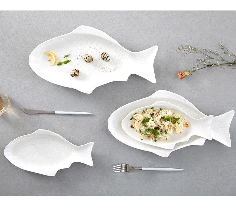 Japanese Ceramic Fish Plate White Irregular Plate Healthy Tableware Kitchen Cookware Dessert Sushi Pasta Plate Hotel Tableware.