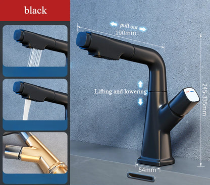 Hot and cold faucet bathroom sink vanity with pull-out function that can be raised and lowered 360º rotating mixing spray faucet