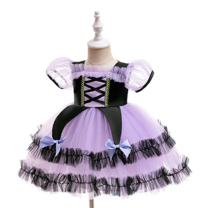 Kleinkind Halloween Kostüm Mädchen Cosplay Hexe Kürbis Skelett Druck Bowknot Kleid Kinder Festival Party Performance Kleidung.
