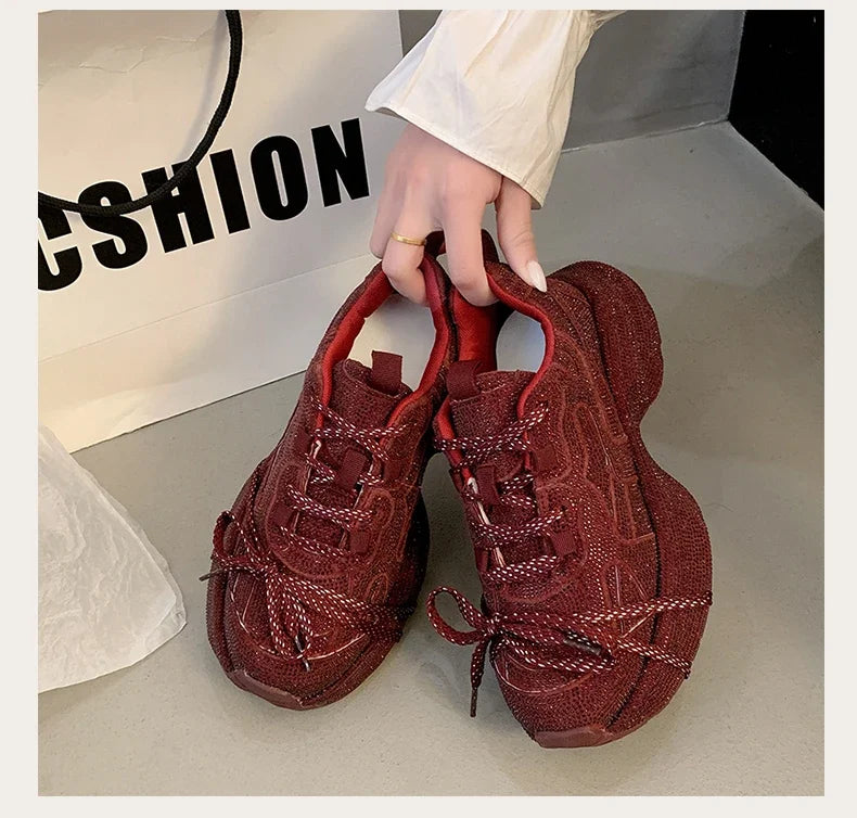 Top Quality Sneakers Women Skate Shoes Rhinestone Women Loafers Platform Fashion Shiny Women's Casual Shoes Crystal Sneaker.