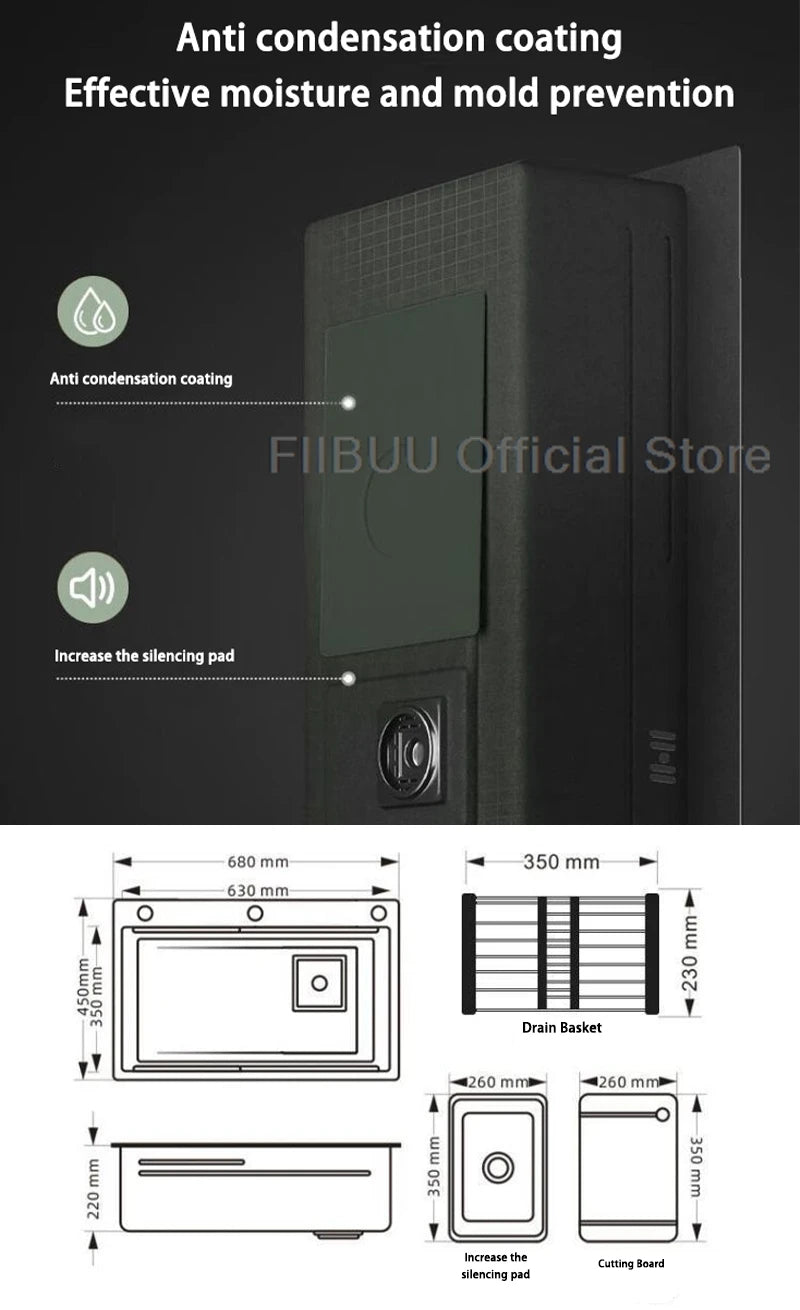 Küchenspüle, verdickter Edelstahl 304, doppelspurig, abgestuft, multifunktional, großer Einzelschlitz, Wasch-/Schnitt-/Abfluss in einem kompletten Satz