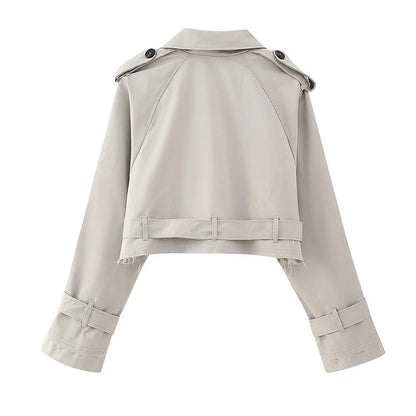 Frauen kurze Blazer Jacken Herbst elegante Vintage einfarbige Langarm Zweireiher Trenchcoat mit Gürtel