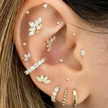 1pc Tragus Piercing Ear Stud Earring For Women Girls Cubic Zirconia Crown Small Helix Pierced Gold Color Ear Accessories Gifts.