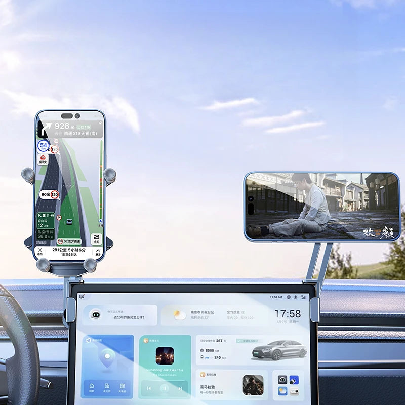 Oatsbasf Dual-position Car Screen Phone Holder Stand Metal Aluminum Adjustable for Tesla Model 3 Highland Y Car Accessories.