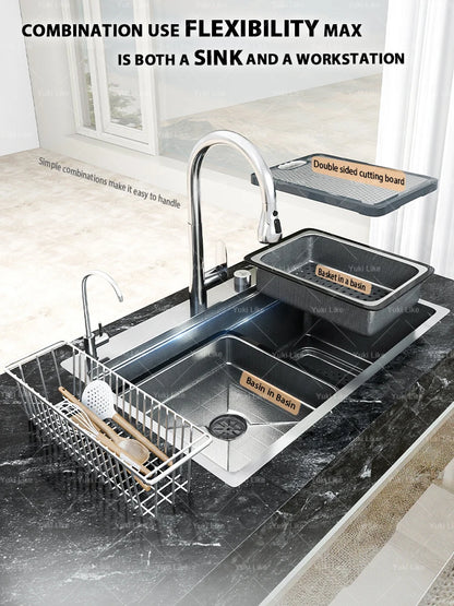 304 Stainless Steel Kitchen Sink Silver Large Single Slot  Multifunction Dishwashing Basin wash vegetables For Kitchen