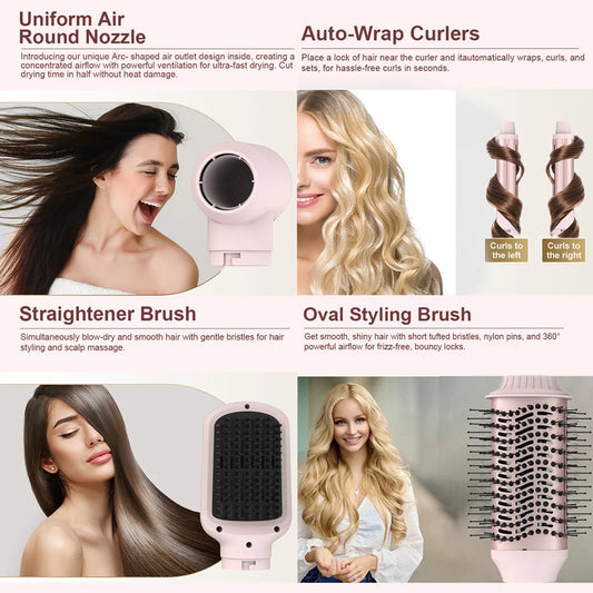 5in1 Hair Dryer Brush Curling Iron Hair Dryer Detachable Auto Wrap Curlers Fast Drying Electric Styling Hair Blower Brush.
