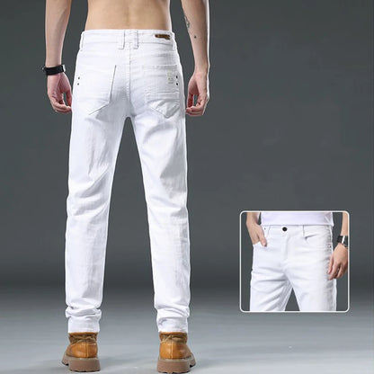 2025 Autumn Men's White Slim Fit Straight Jeans Casual Stretch Denim Pants Comfortable Fashion Streetwear Male Brand Clothing.