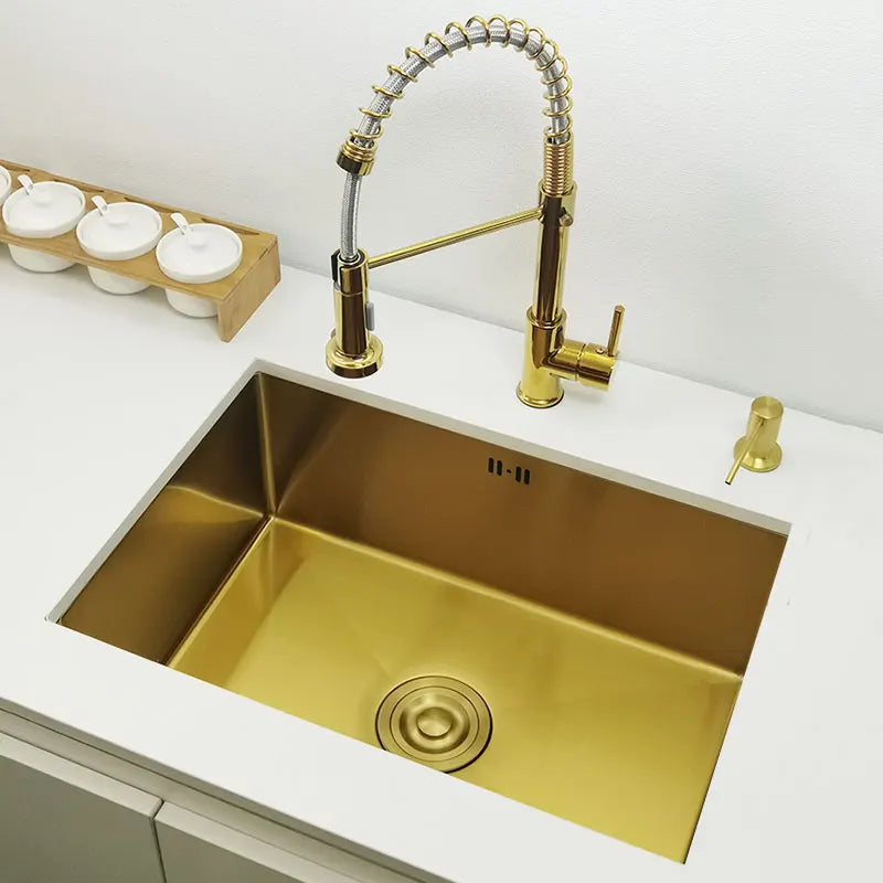 Goldene Küchenspüle aus Edelstahl 304, über der Theke oder unter der Montage, einzelne kleine Bar, goldenes Waschbecken