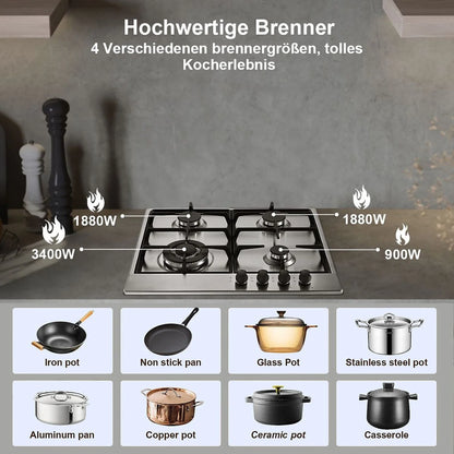 TopStrong 4 Burner Stainless Built-in Stove Natural Gas Propane Gas NG/LPG Gas Hob YYEUGCT-S04.