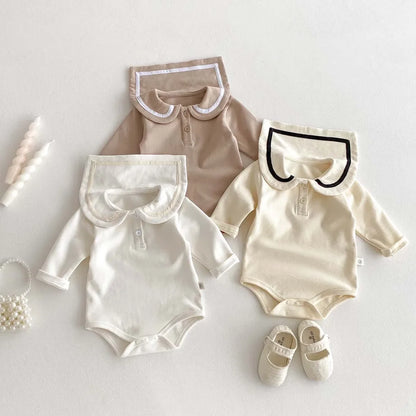 2025, Herbst und Winter, neu für Kinder, Babys, Jungen und Mädchen, Peter-Pan-Kragen-Outfits, Kleinkinder-Overalls, Samt-Bodys, warm halten.