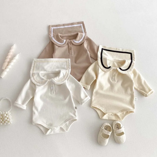 2025, Herbst und Winter, neu für Kinder, Babys, Jungen und Mädchen, Peter-Pan-Kragen-Outfits, Kleinkinder-Overalls, Samt-Bodys, warm halten.