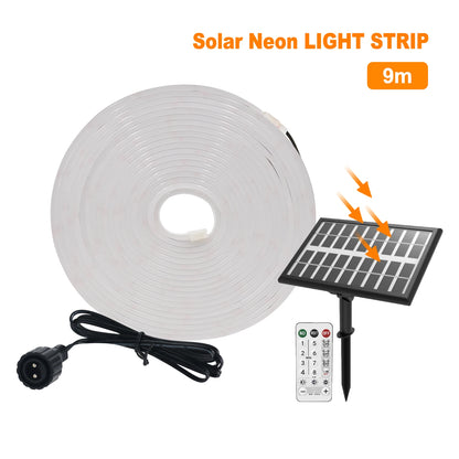 10M Solar Neon LED Strip Outdoor Pool IP67 Waterproof Flexible 2835 LED Tape Light Sign With Remote 24V 120LEDs/M Tube Diode