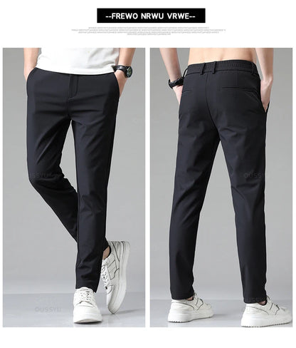 Autumn Winter Casual Pants Men Thick Business Stretch Slim Elastic Waist Jogger Korean Classic Black Gray Blue Trouser Male.