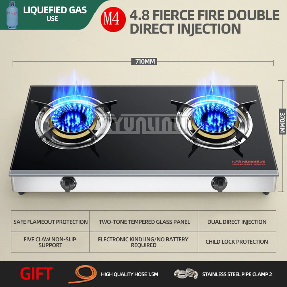 Household Desktop Natural Gas Liquefied Gas Timing Stove Double-Hole Fierce Fire Kitchen Cooker Tool
