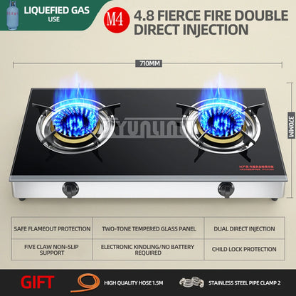 Household Desktop Natural Gas Liquefied Gas Timing Stove Double-Hole Fierce Fire Kitchen Cooker Tool