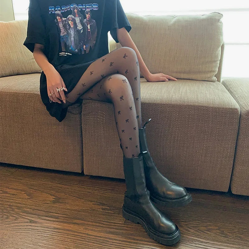 Black Polka Dot Butterfly Knot Tights Ultra Thin Women's Stockings Prevent Snagging Sexy Silk Pantyhose Spring Summer.