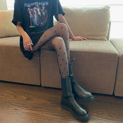 Black Polka Dot Butterfly Knot Tights Ultra Thin Women's Stockings Prevent Snagging Sexy Silk Pantyhose Spring Summer.