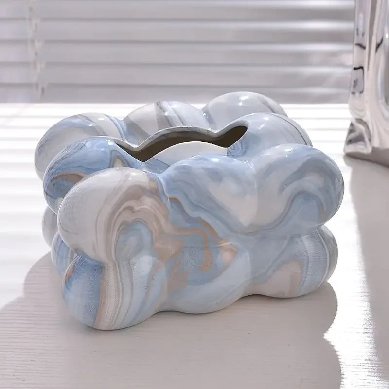 Geometry Tissue Box Cover Decorative Facial Tissue Holder Case Container for Bedroom Tissue Box Covers Rectangular Ceramic