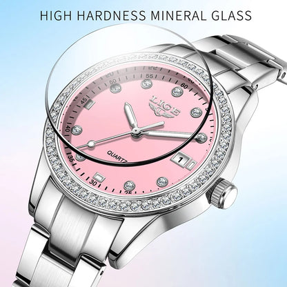 LIGE 2025 Diamond Women's Watch Fashion Elegant Quartz Wristwatches Waterproof Steel Strap Watch For Ladies Gifts Reloj Mujer.