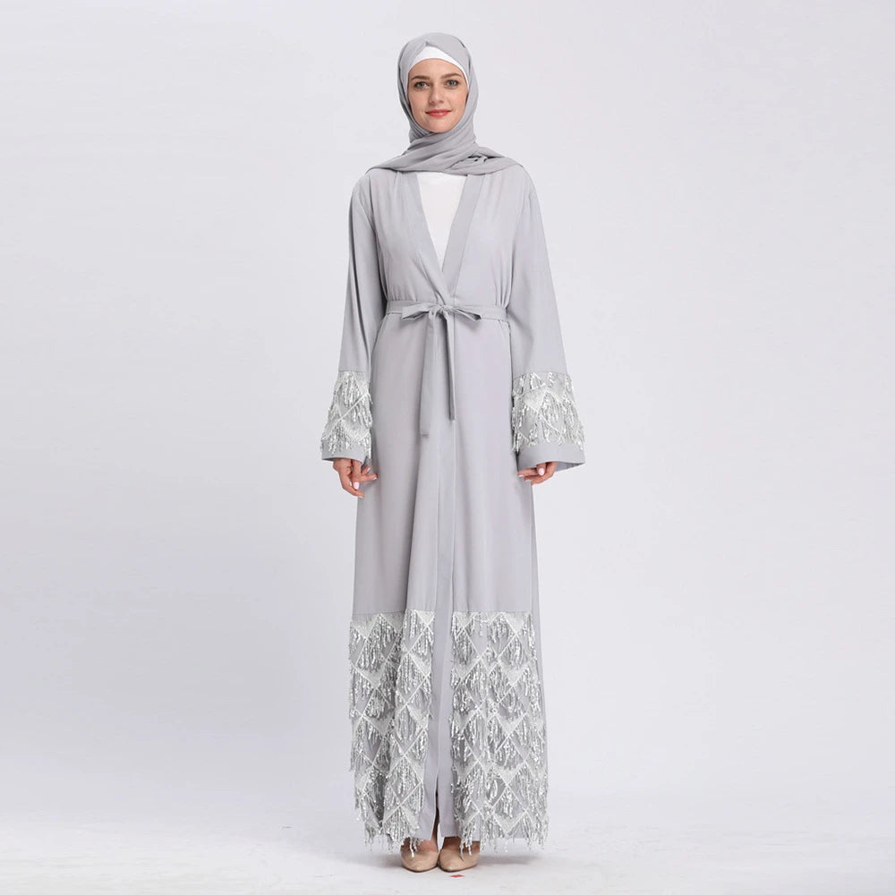 Ramadan Eid Gray Kimono Abaya Damen Dubai Islam Women Muslim Modest Dresses Kebaya Kaftan Robe Musulmane Caftan Marocain Femme.